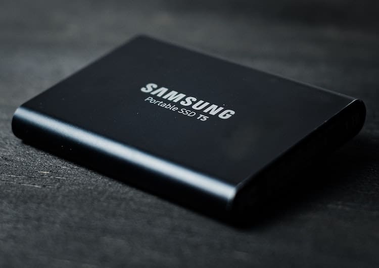 Portable Samsung SSD on table
